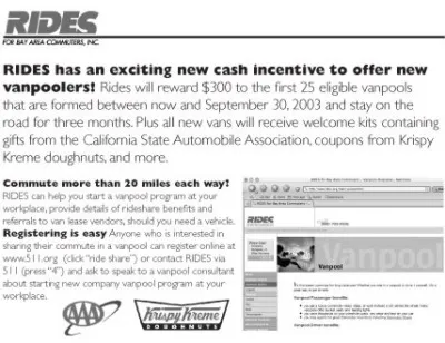 RIDES Offers Vanpoolers Incentive
